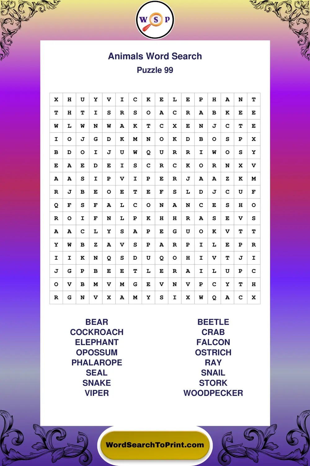 Animals Word Search Puzzle 99