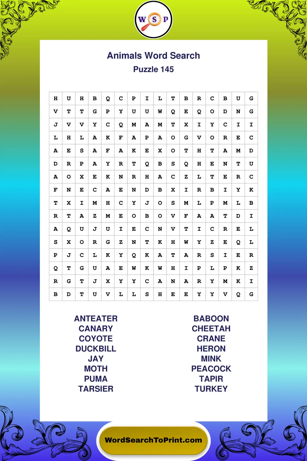 Animals Word Search Puzzle 145