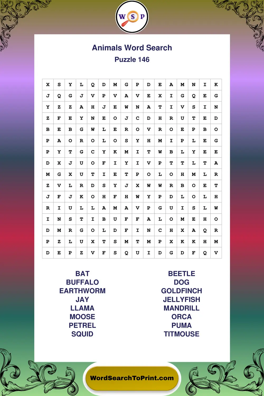 Animals Word Search Puzzle 146