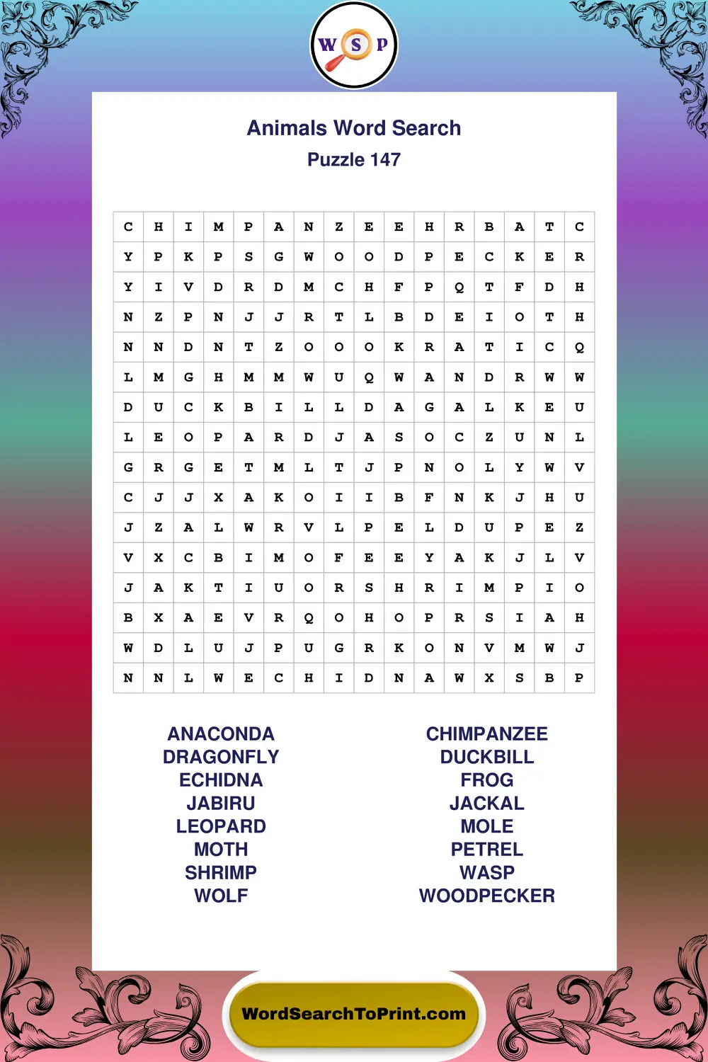 Animals Word Search Puzzle 147