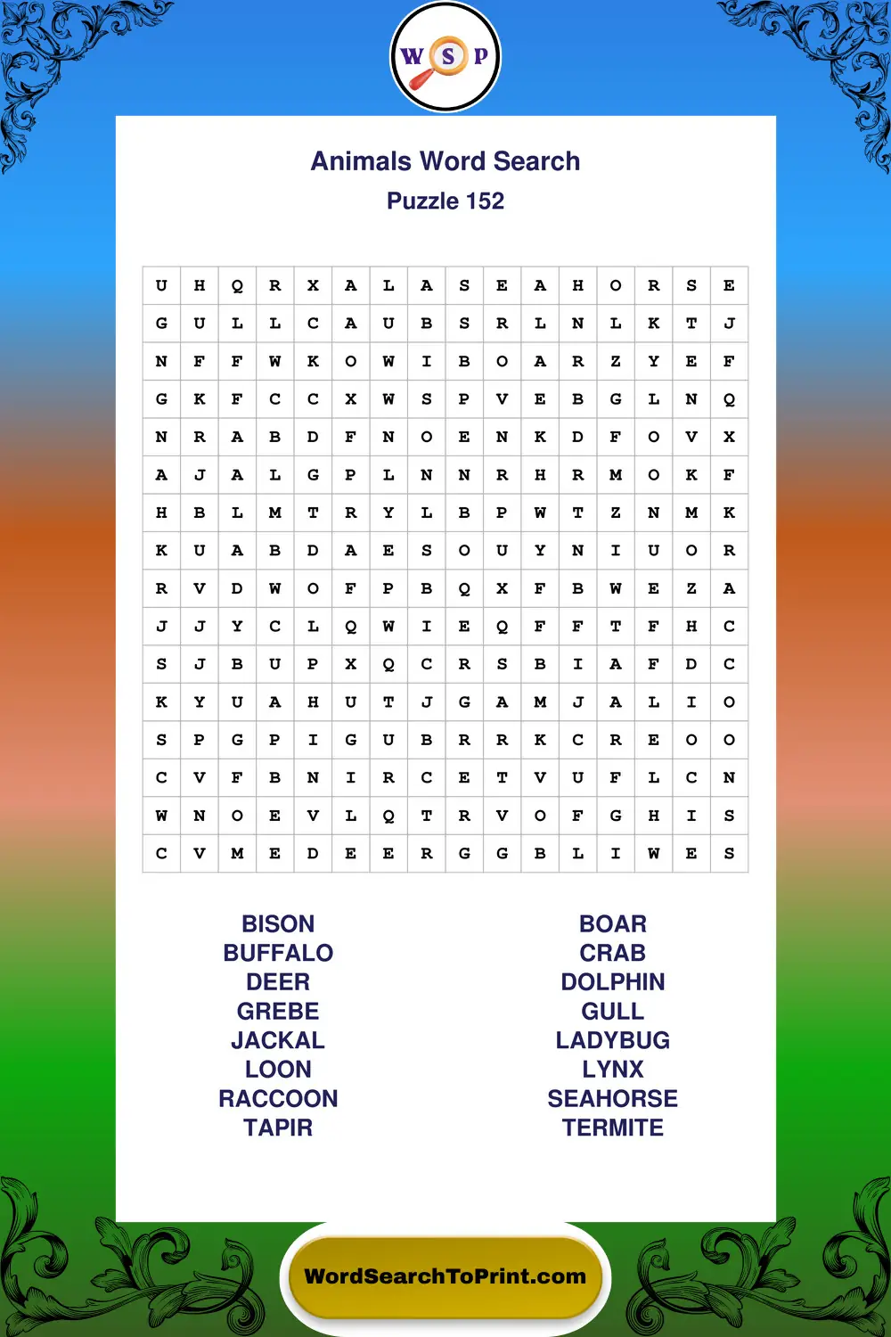 Animals Word Search Puzzle 152