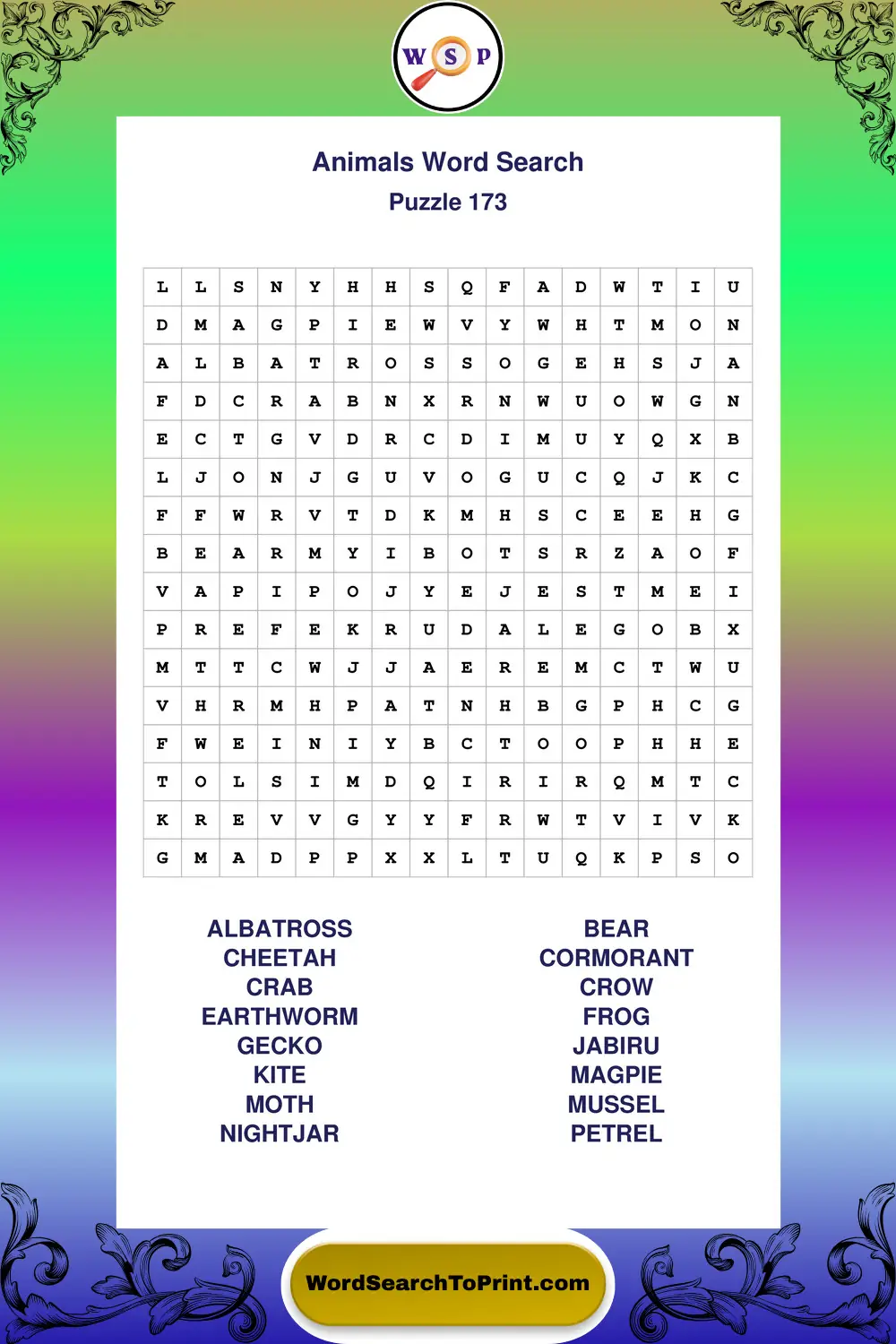Animals Word Search Puzzle 173
