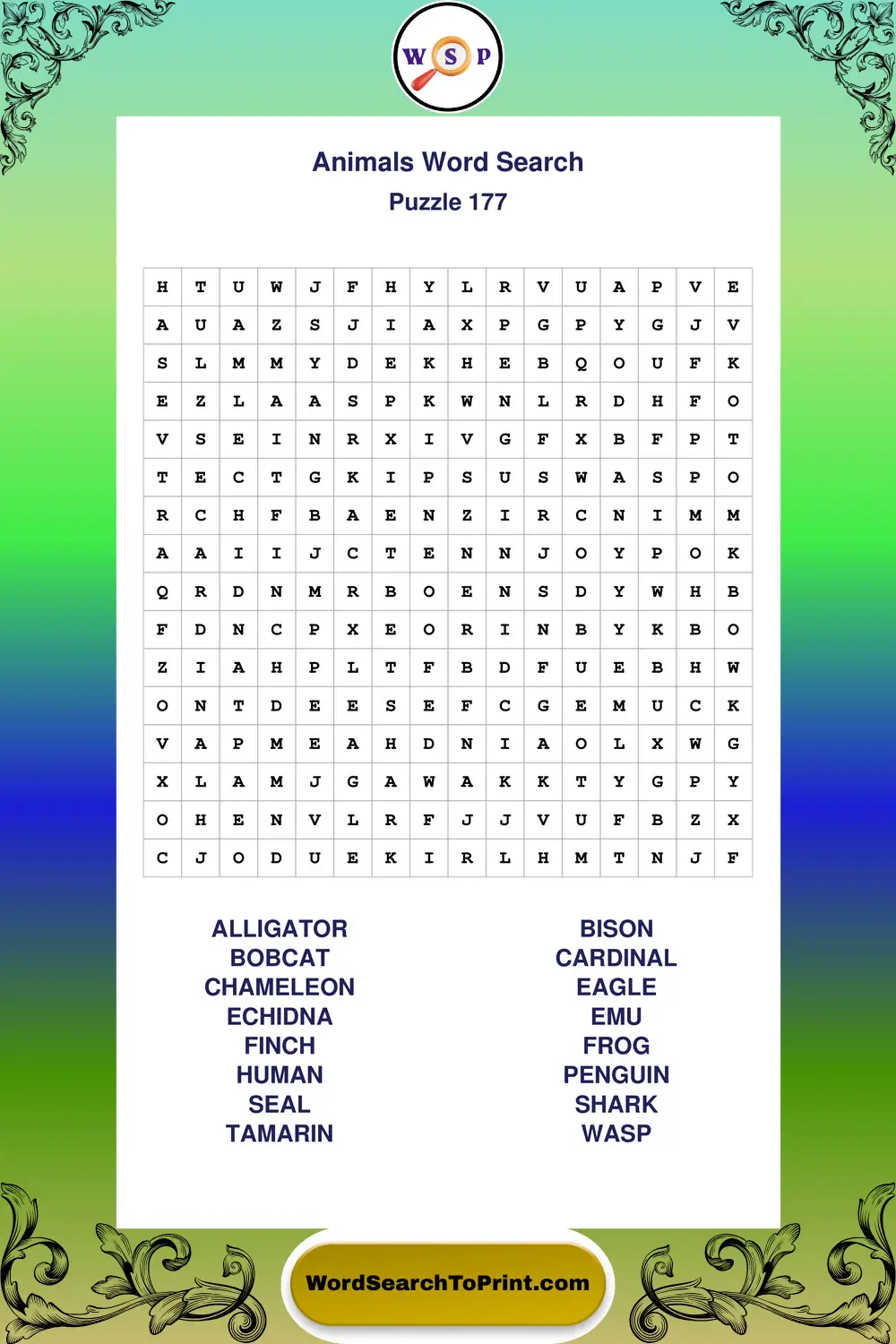 Animals Word Search Puzzle 177