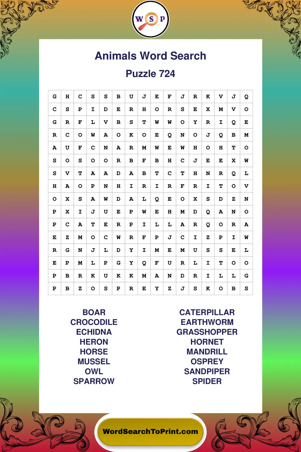 Animals Word Search Puzzle 724