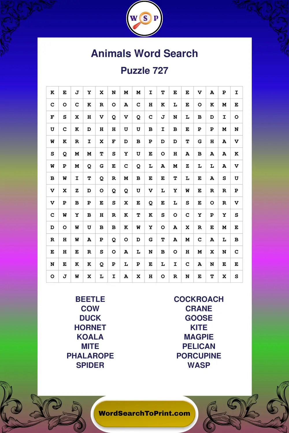 Animals Word Search Puzzle 727
