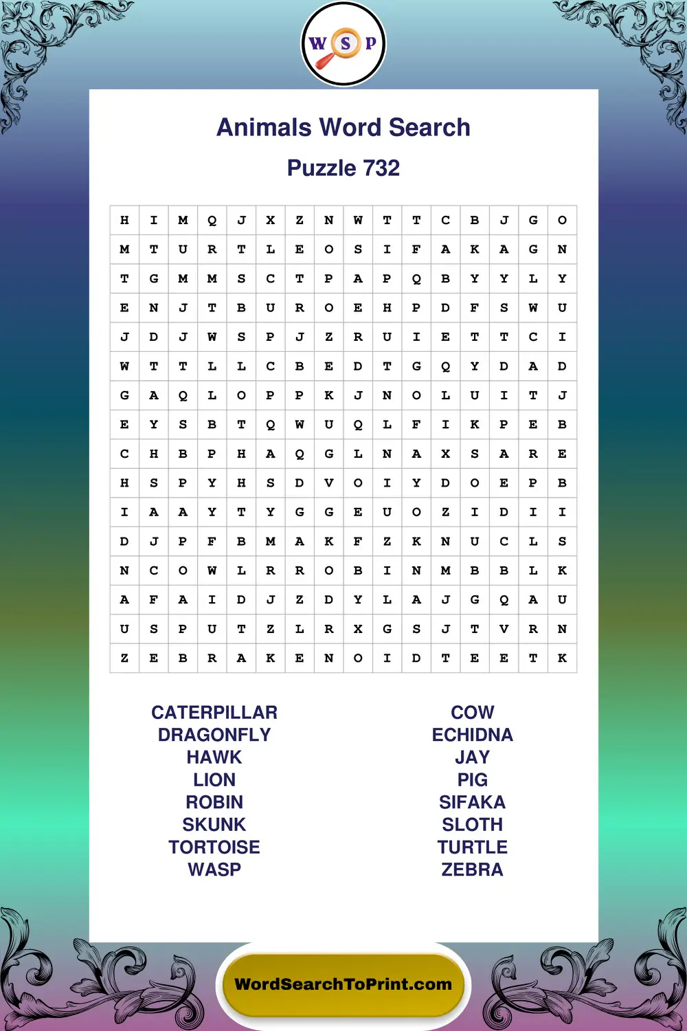 Animals Word Search Puzzle 732