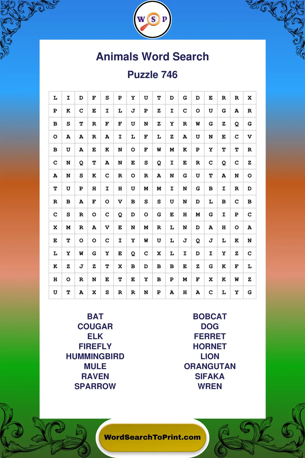 Animals Word Search Puzzle 746