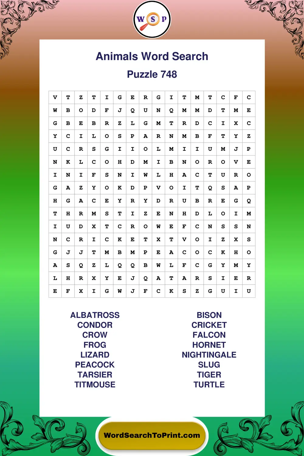 Animals Word Search Puzzle 748