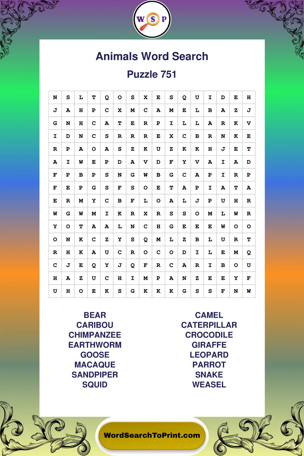 Animals Word Search Puzzle 751