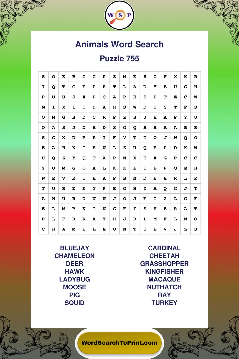 Animals Word Search Puzzle 755