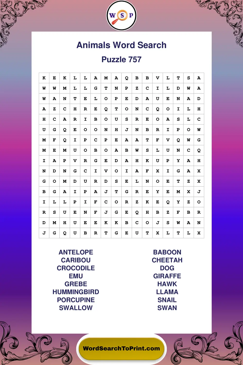 Animals Word Search Puzzle 757