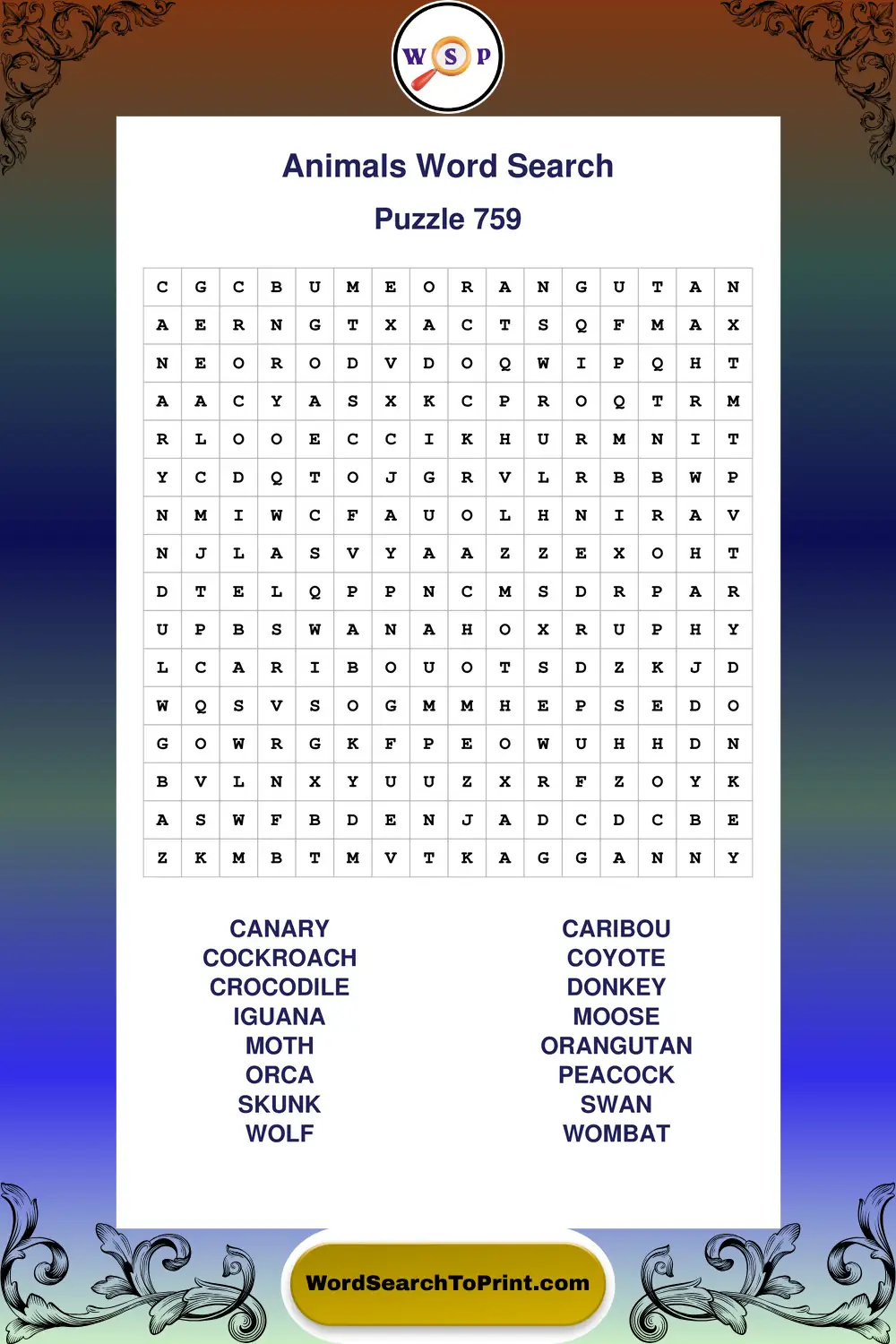 Animals Word Search Puzzle 759