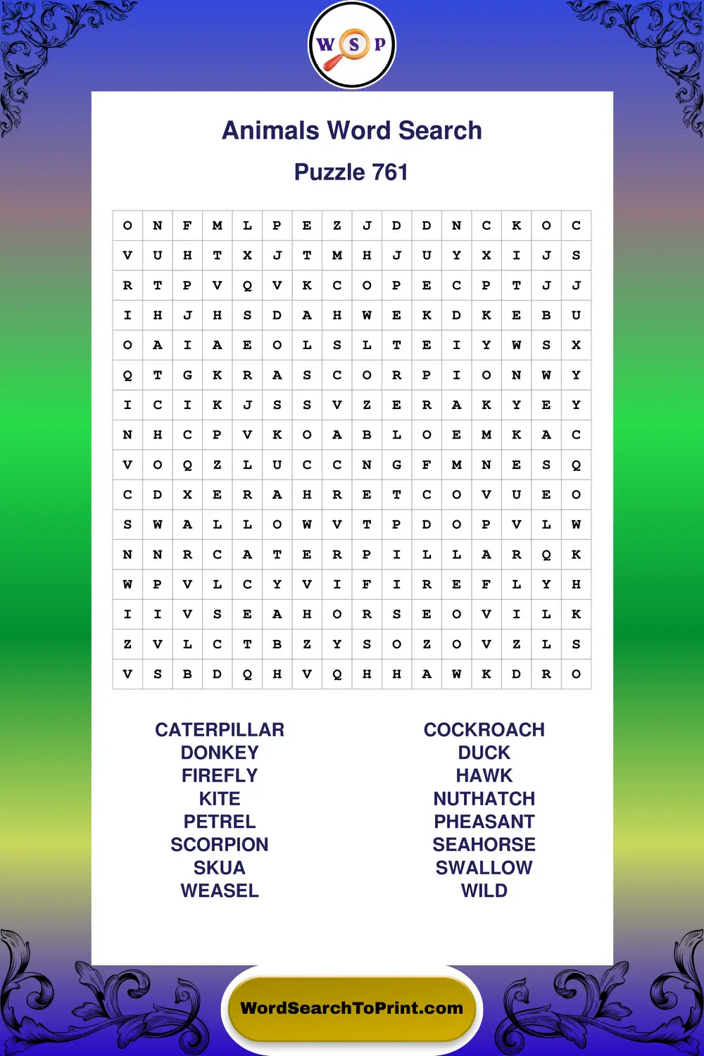 Animals Word Search Puzzle 761