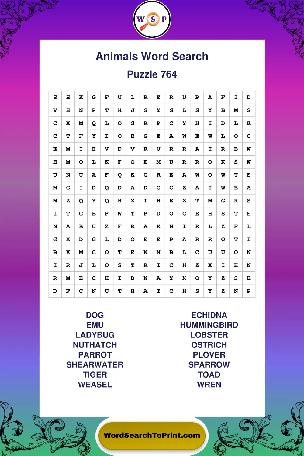 Animals Word Search Puzzle 764