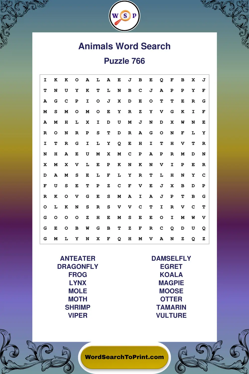 Animals Word Search Puzzle 766