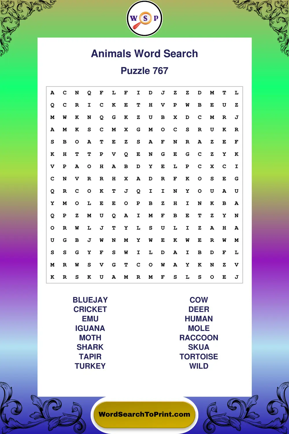Animals Word Search Puzzle 767