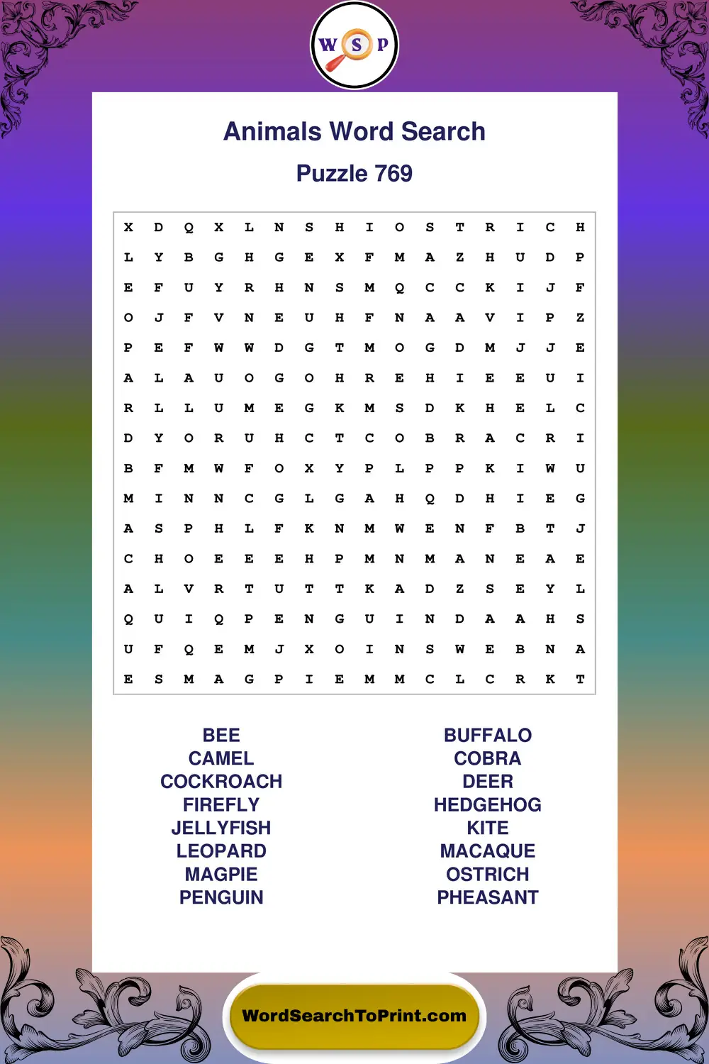 Animals Word Search Puzzle 769