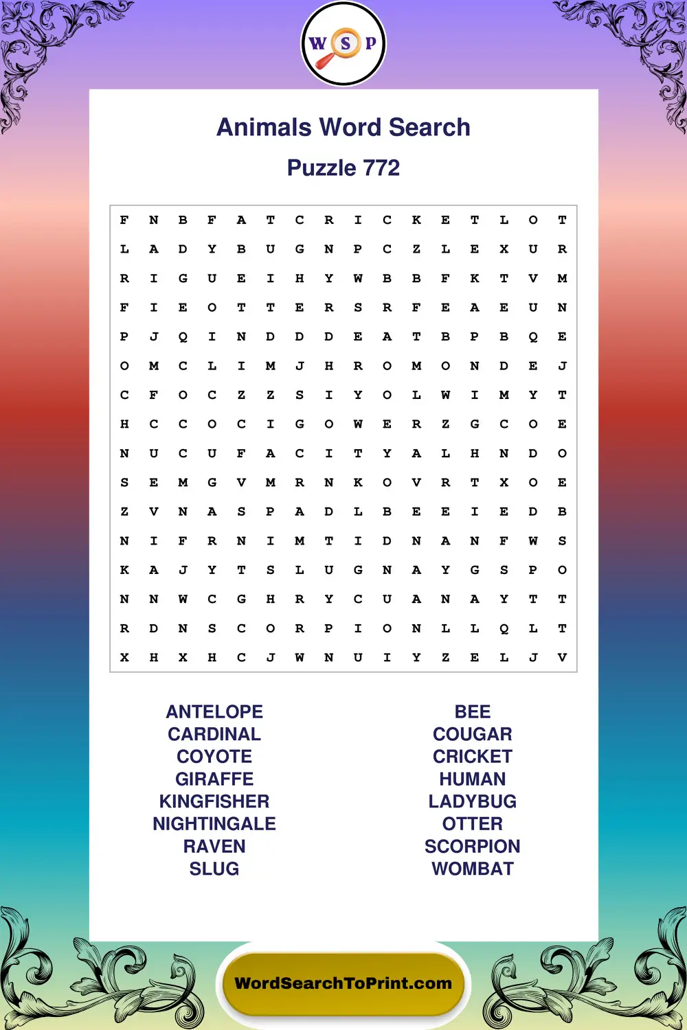 Animals Word Search Puzzle 772