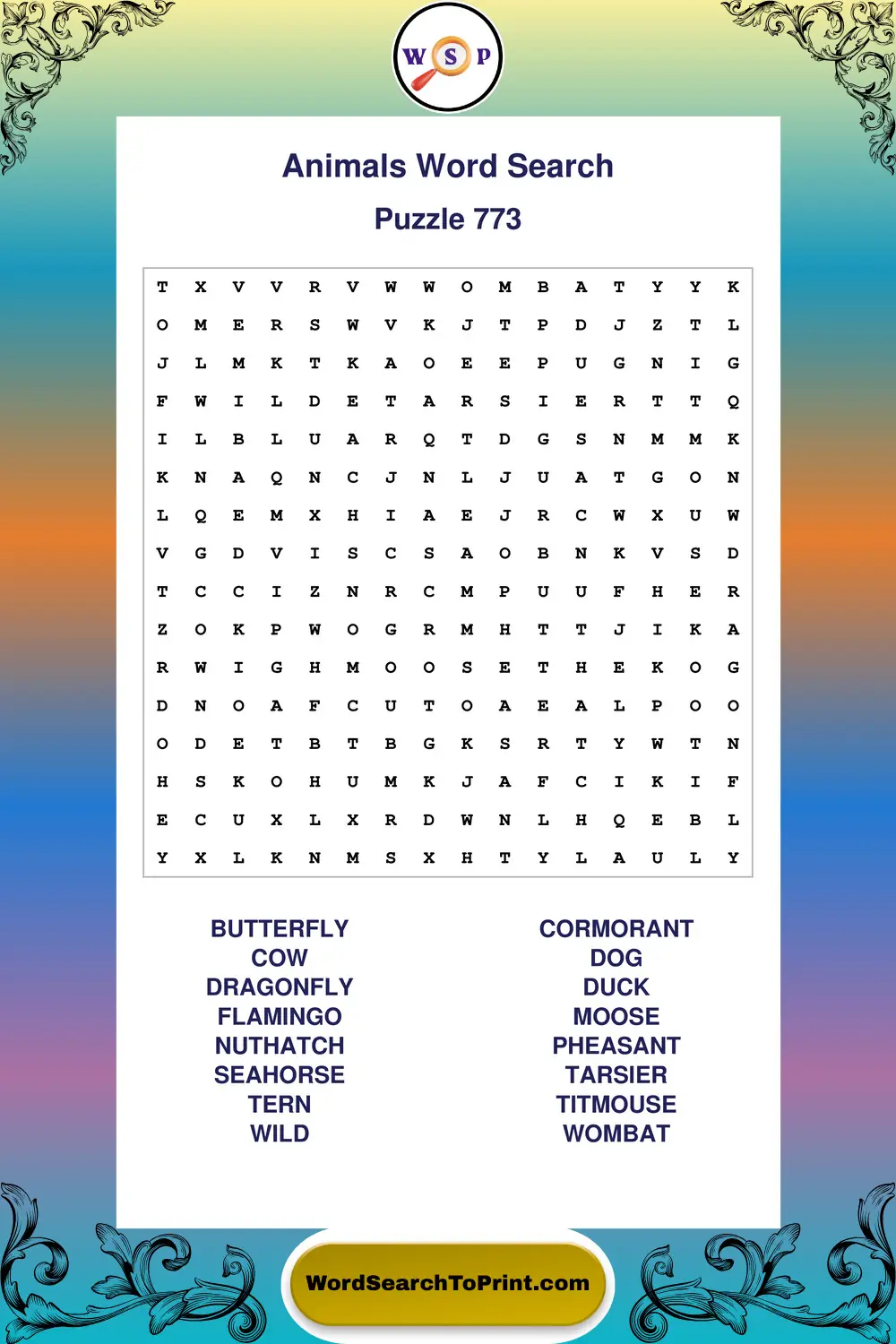 Animals Word Search Puzzle 773