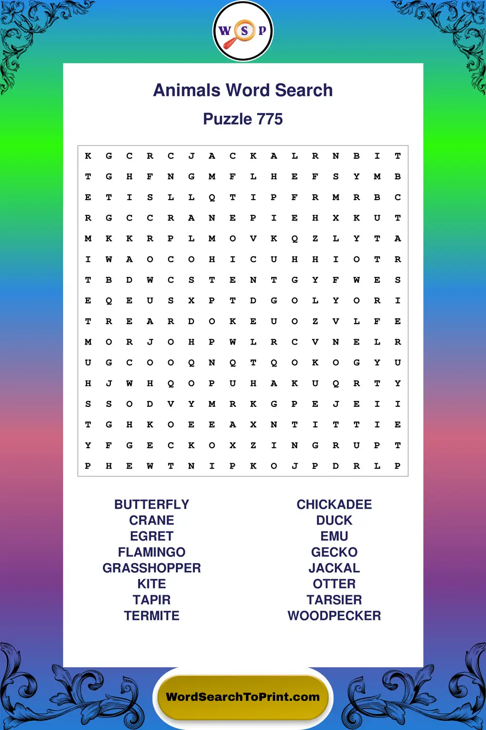 Animals Word Search Puzzle 775
