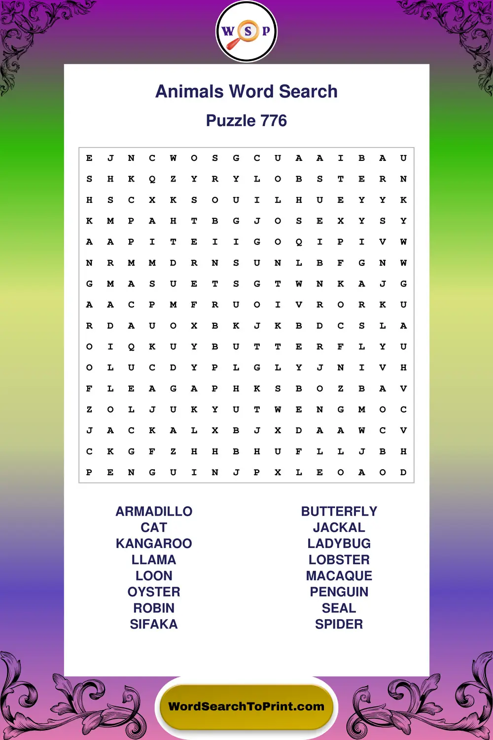 Animals Word Search Puzzle 776