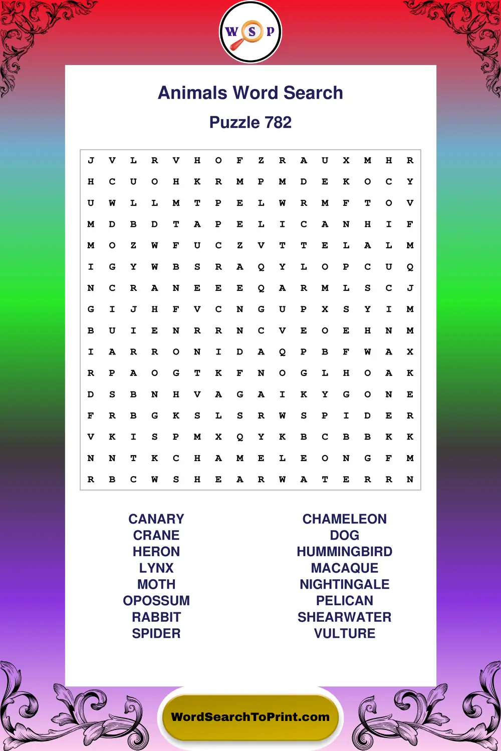 Animals Word Search Puzzle 782