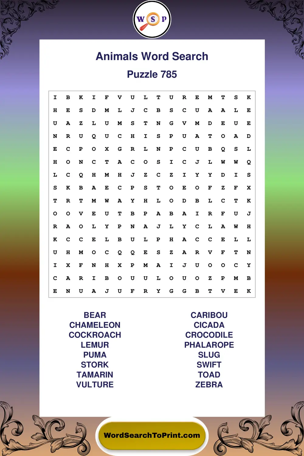 Animals Word Search Puzzle 785