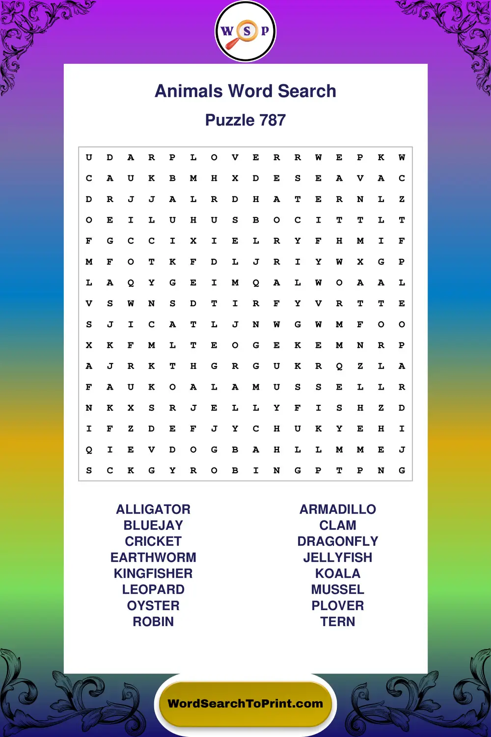 Animals Word Search Puzzle 787
