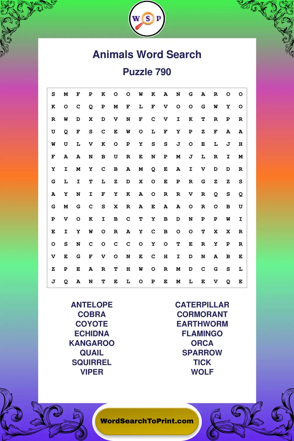 Animals Word Search Puzzle 790
