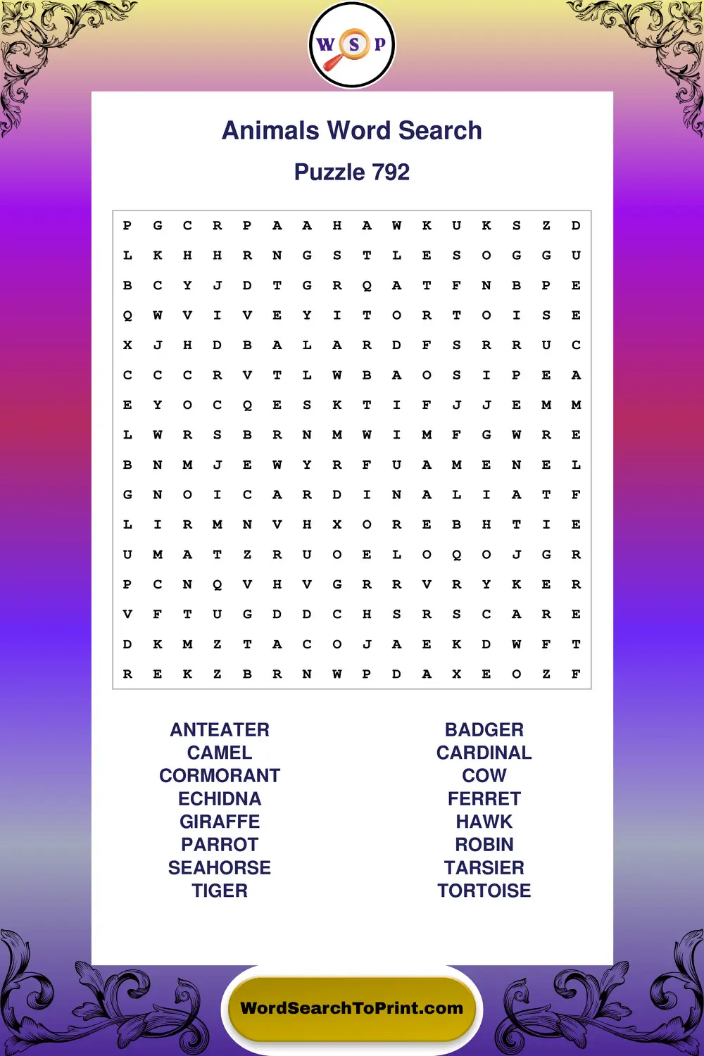 Animals Word Search Puzzle 792