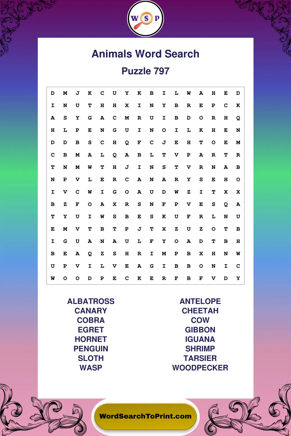 Animals Word Search Puzzle 797