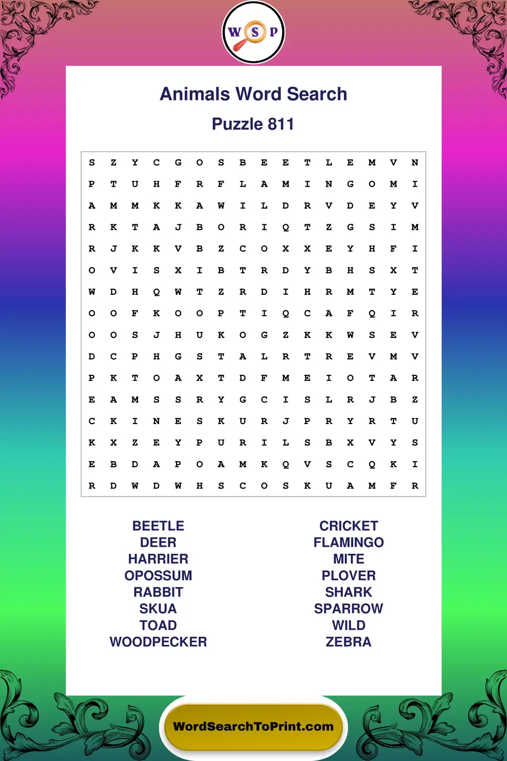 Animals Word Search Puzzle 811