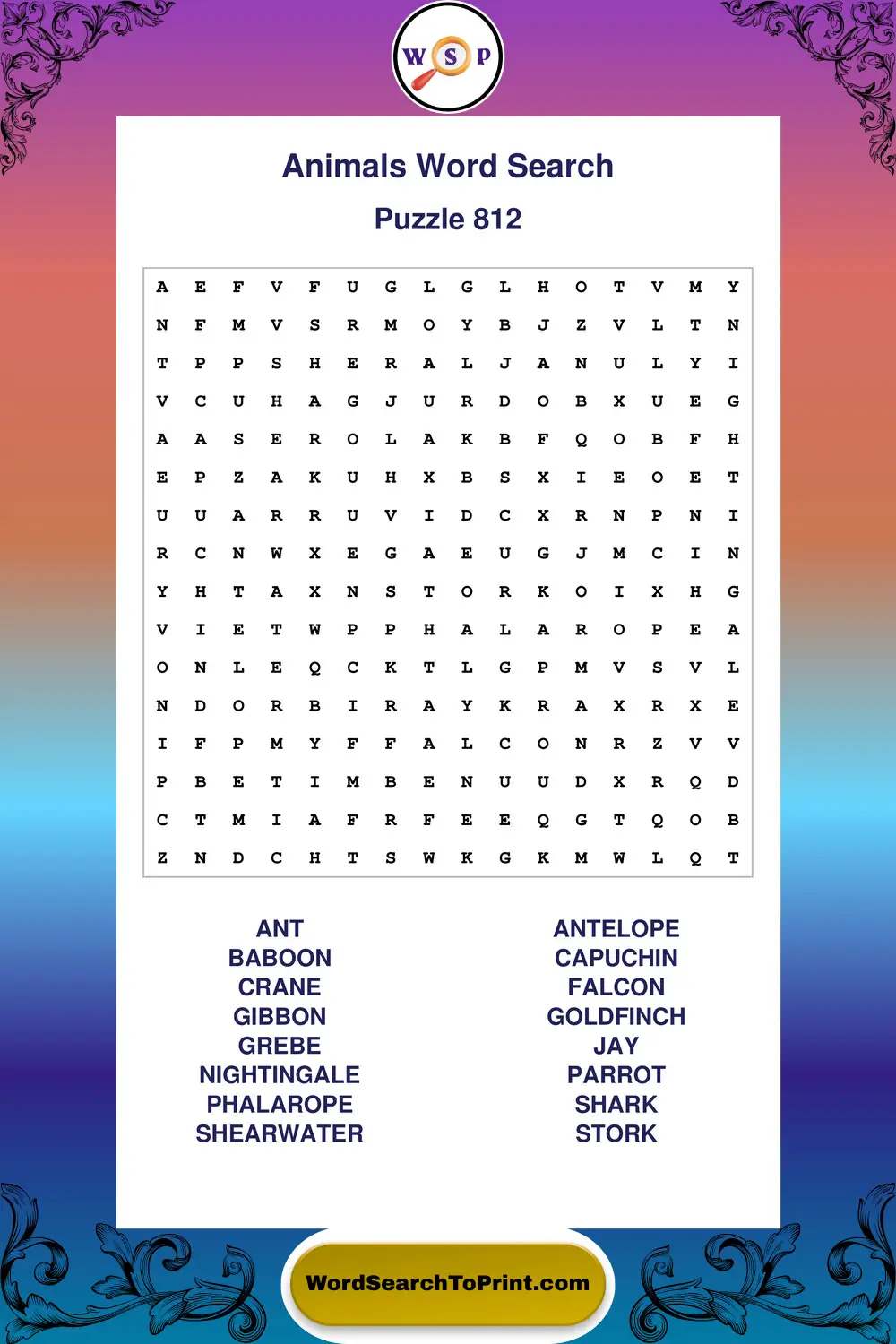 Animals Word Search Puzzle 812
