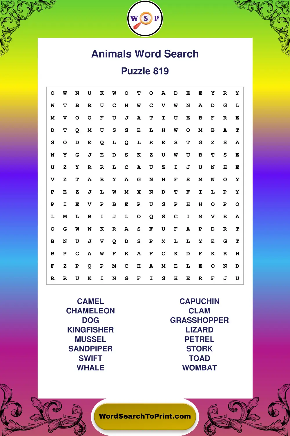 Animals Word Search Puzzle 819