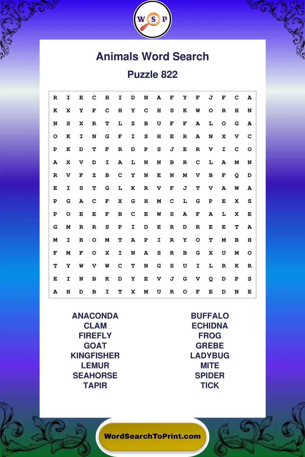 Animals Word Search Puzzle 822