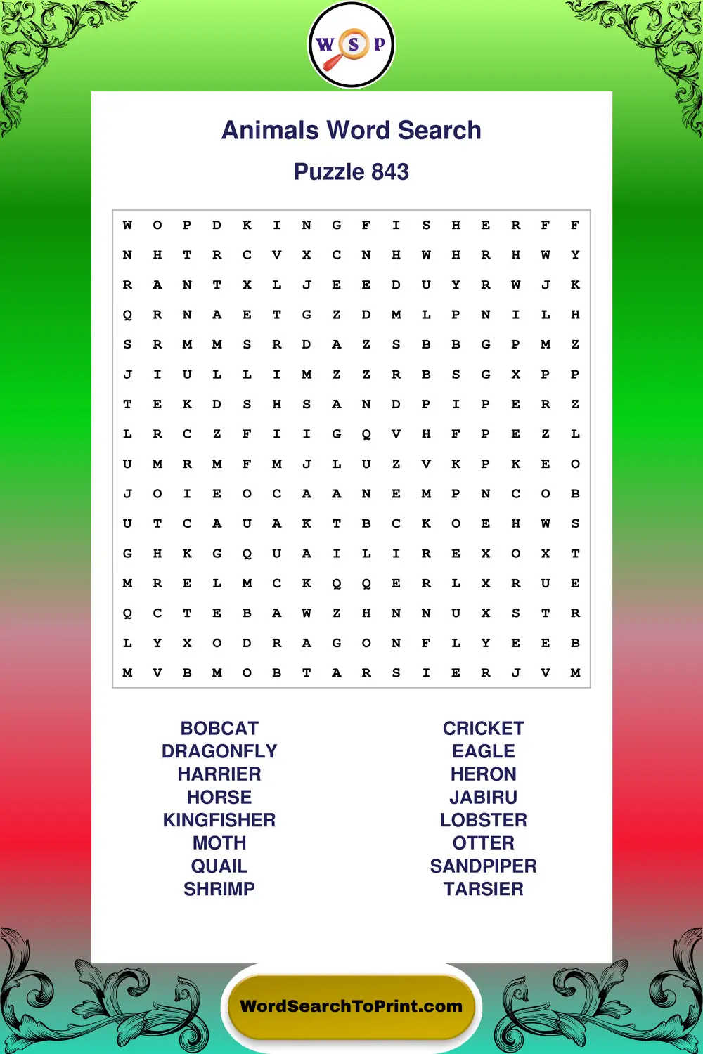Animals Word Search Puzzle 843