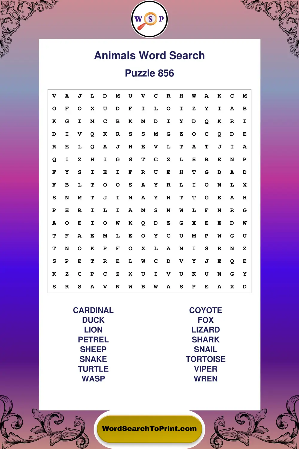 Animals Word Search Puzzle 856