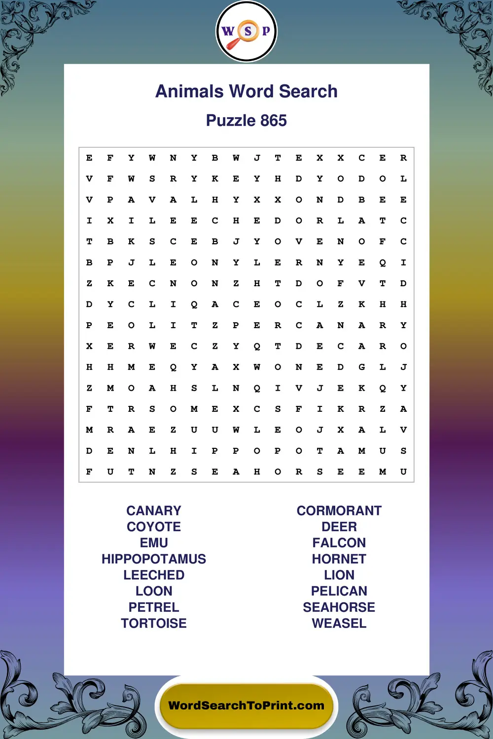 Animals Word Search Puzzle 865