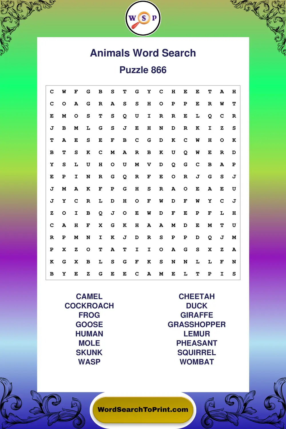 Animals Word Search Puzzle 866