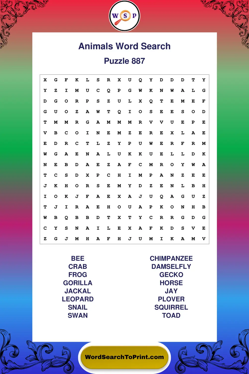 Animals Word Search Puzzle 887