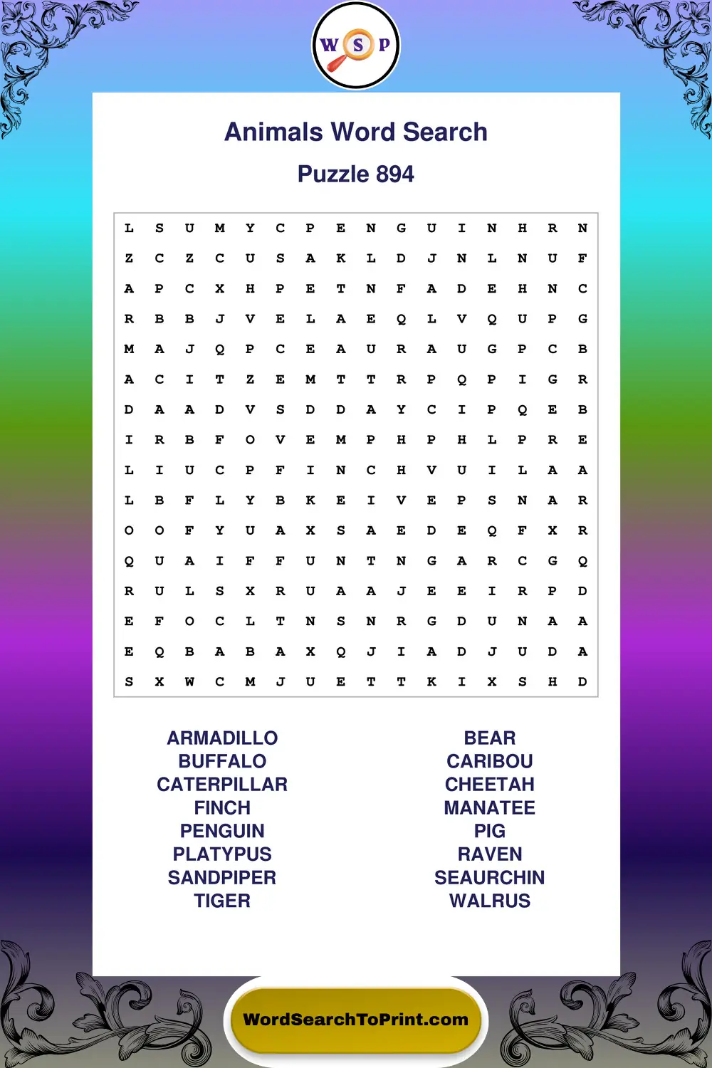 Animals Word Search Puzzle 894