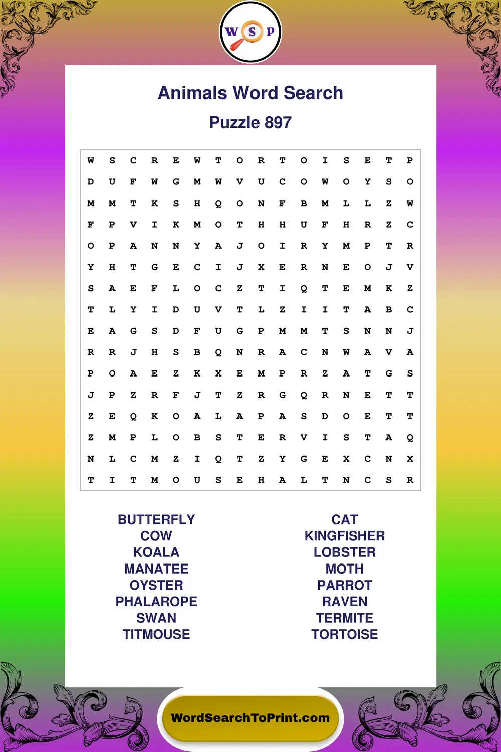 Animals Word Search Puzzle 897