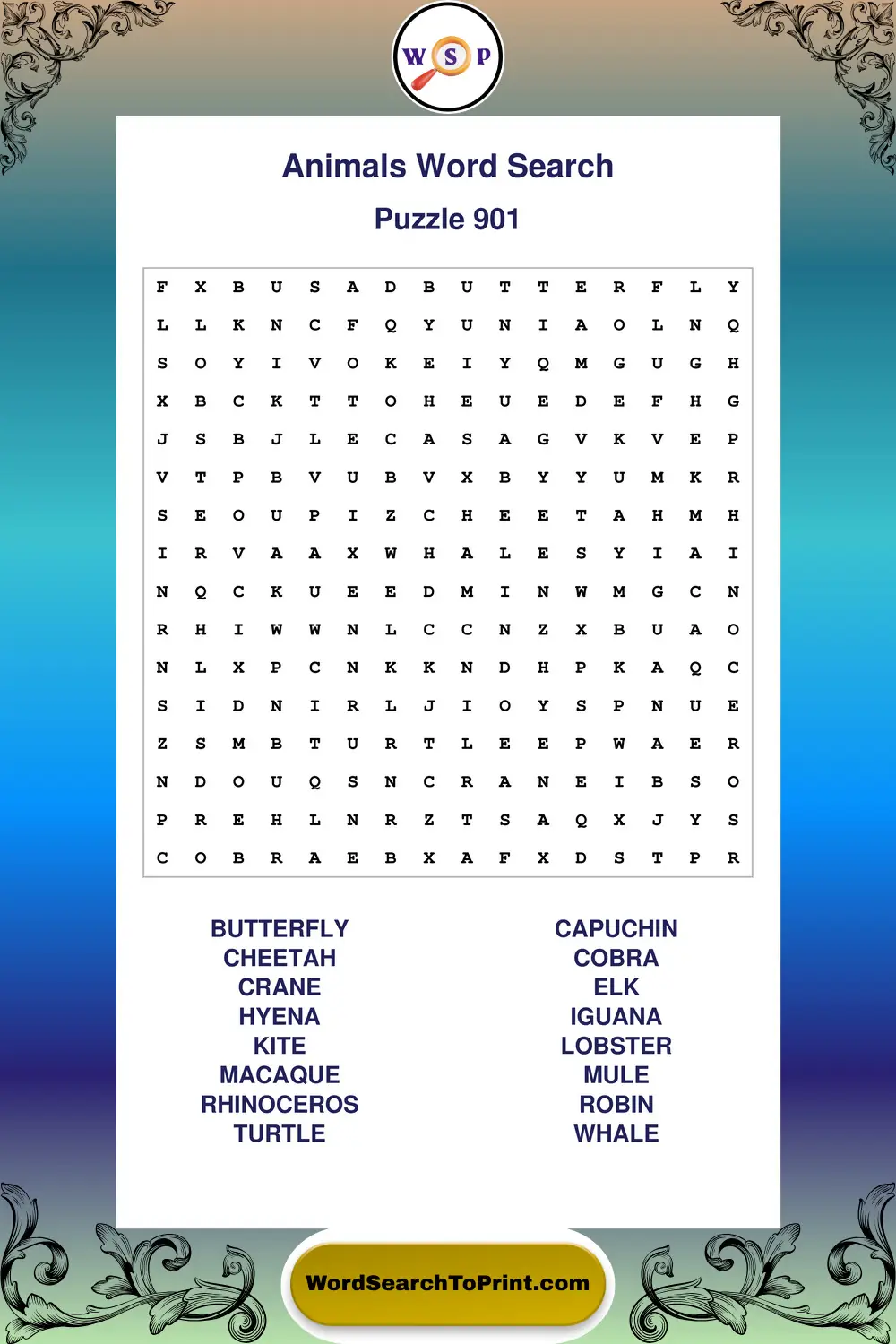 Animals Word Search Puzzle 901