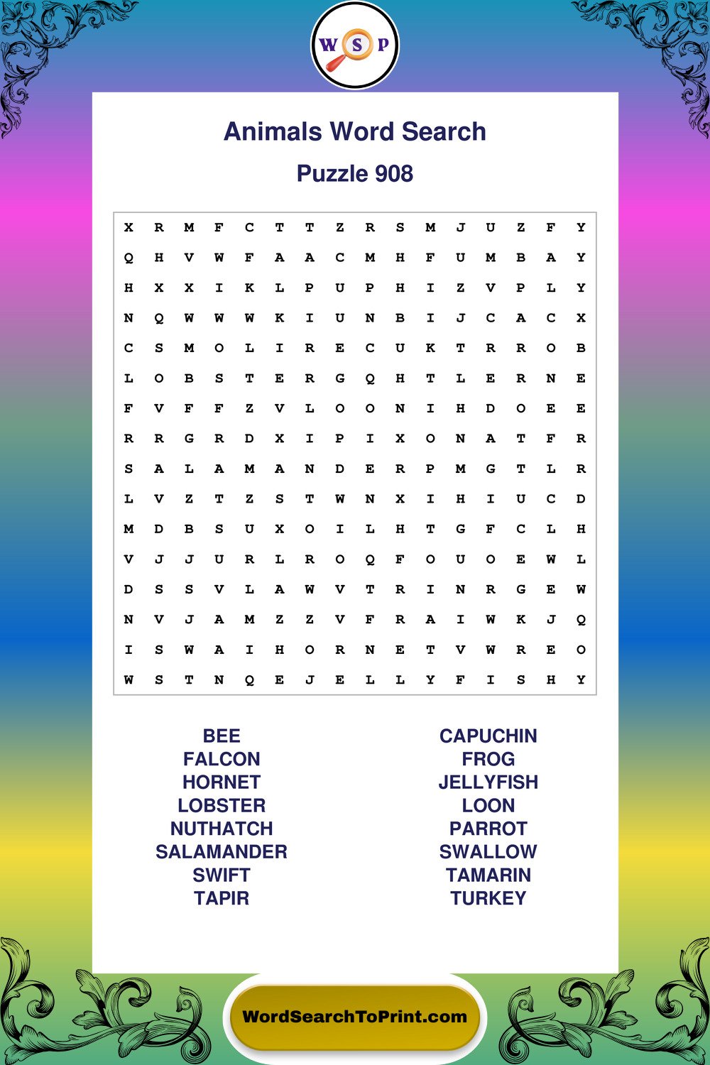 Animals Word Search Puzzle 908
