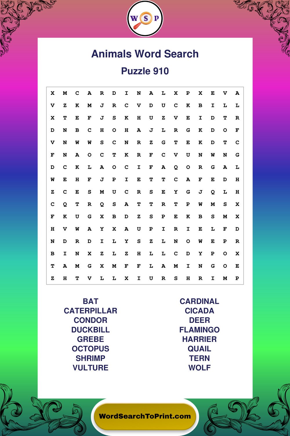 Animals Word Search Puzzle 910