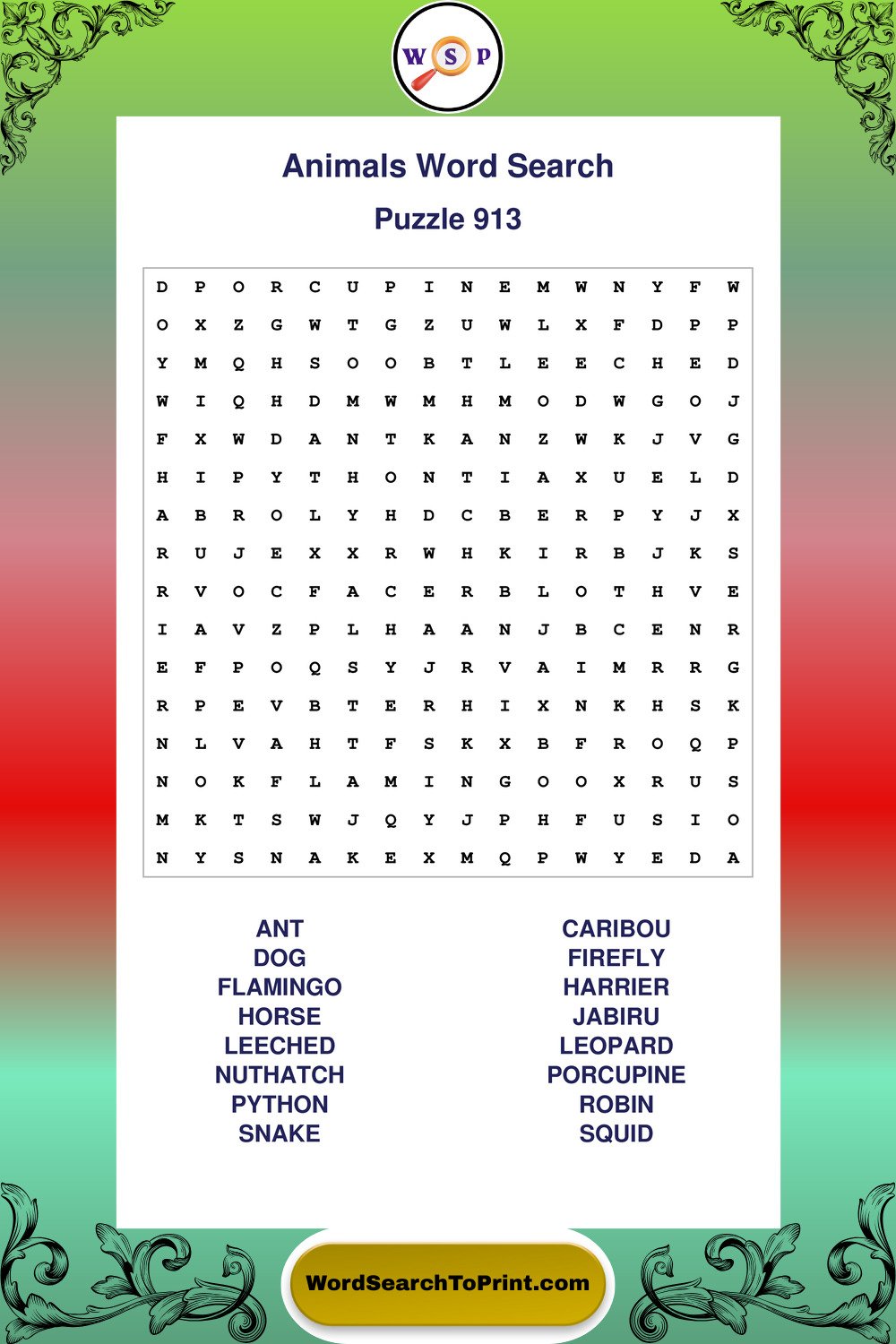Animals Word Search Puzzle 913