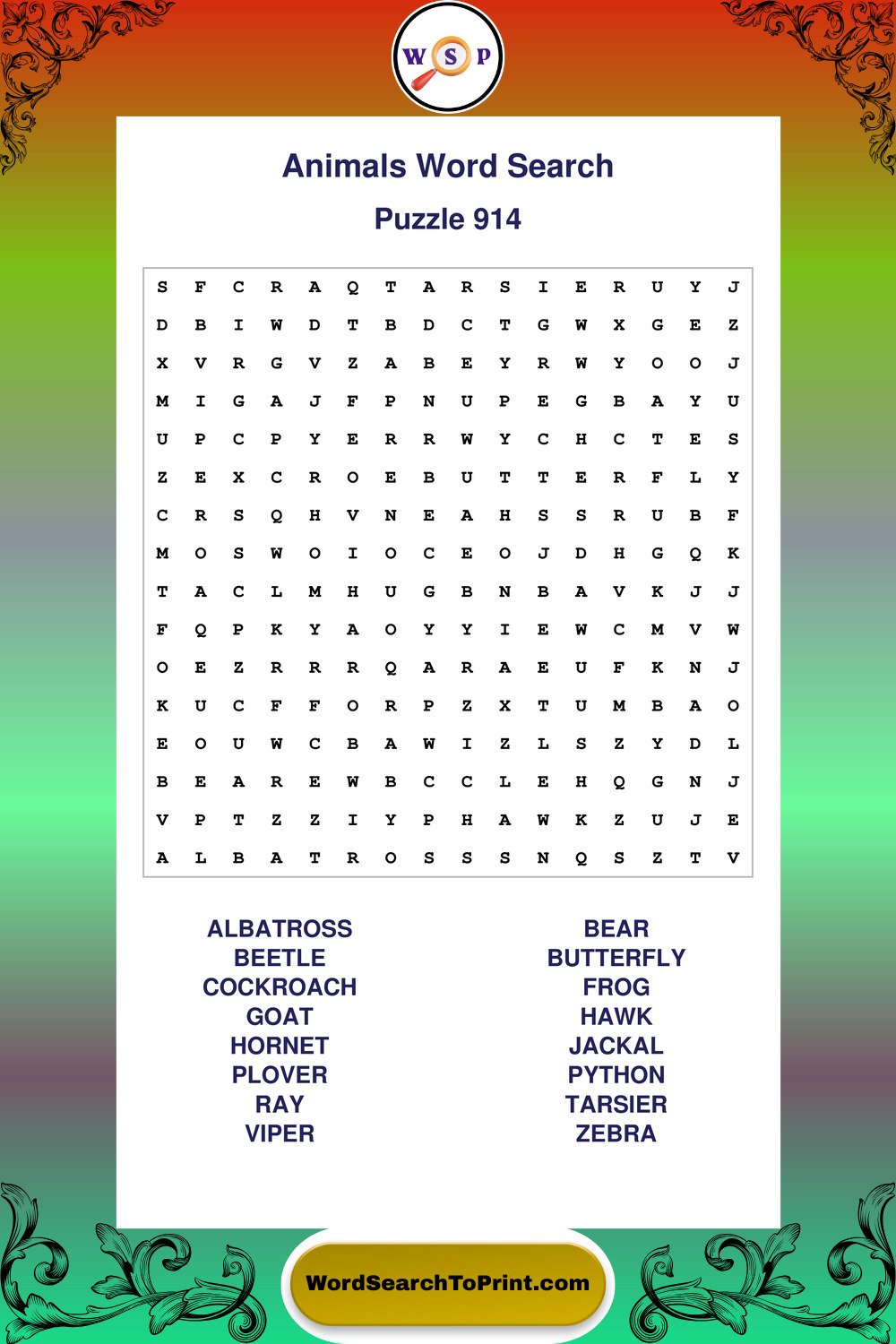 Animals Word Search Puzzle 914