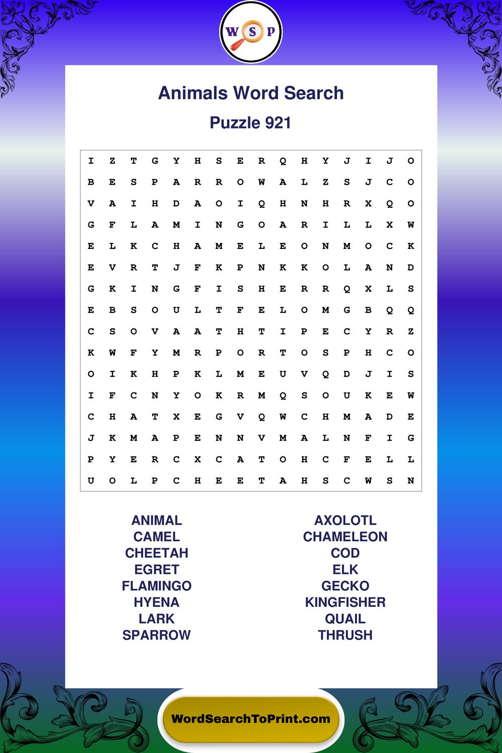 Animals Word Search Puzzle 921