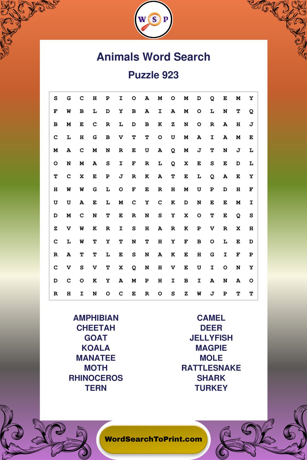 Animals Word Search Puzzle 923