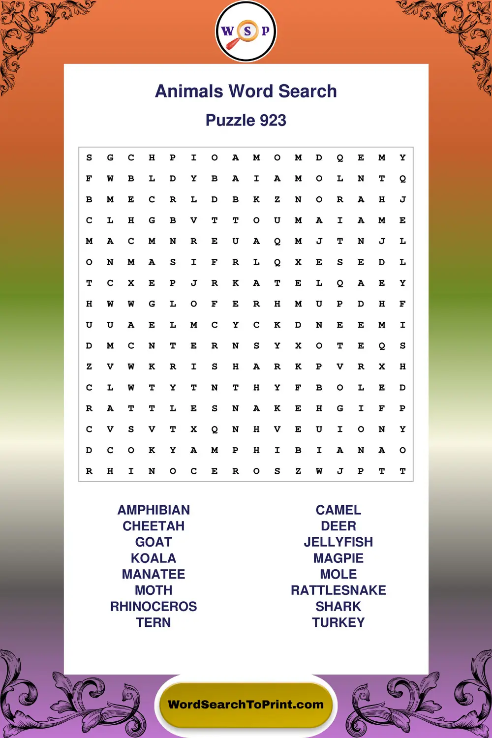 Animals Word Search Puzzle 923